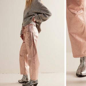 NWT We the Free Moxie Metallic Barrel Low-Slung Jeans Sz 28